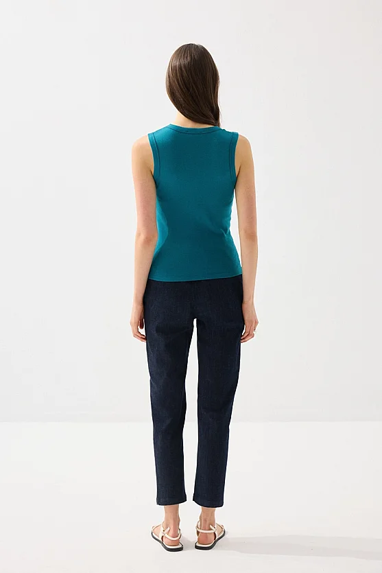 V-Neck Cotton Tank Top - Green - Gusto