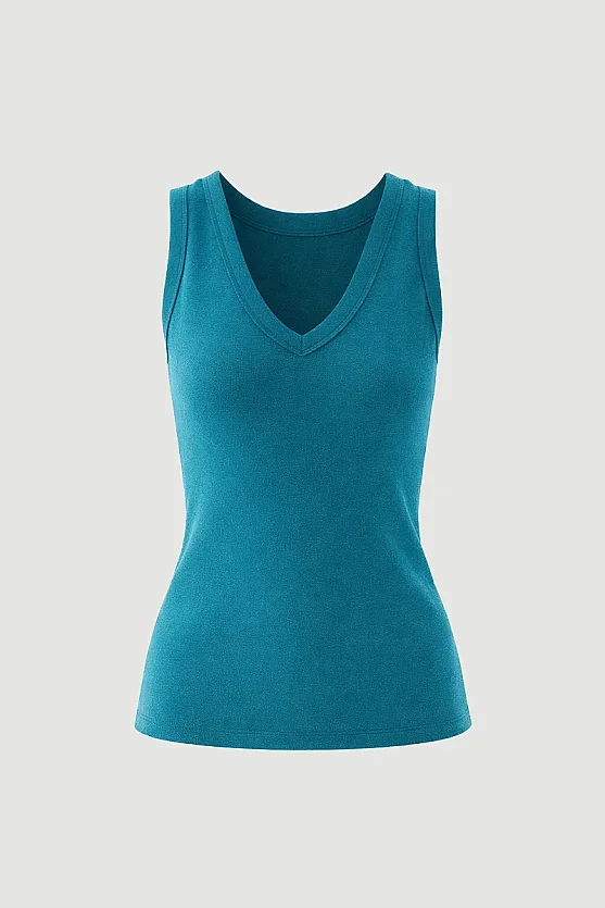 V-Neck Cotton Tank Top - Green - Gusto