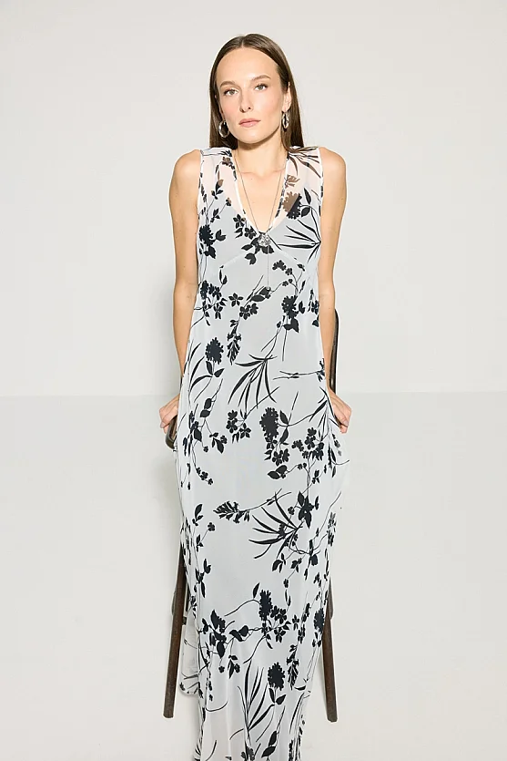 V-Neck Cowl Back Long Evening Dress - White - 9