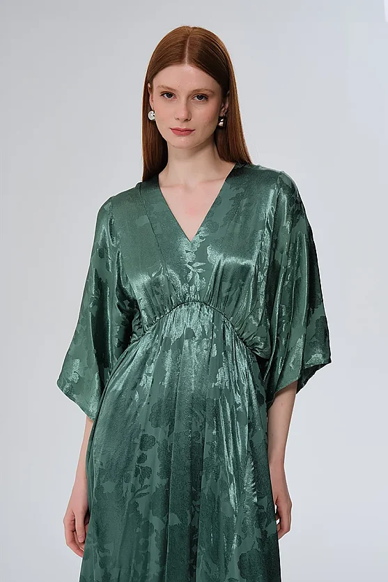 V-Neck Jacquard Dress - Green - Gusto