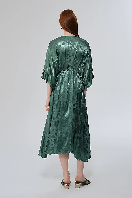 V-Neck Jacquard Dress - Green - Gusto