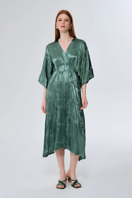 V-Neck Jacquard Dress - Green Green