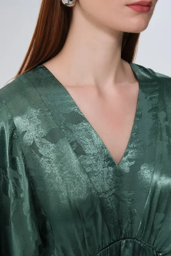 V-Neck Jacquard Dress - Green - 6