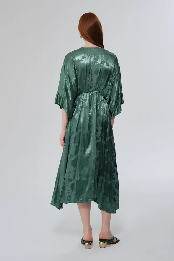 V-Neck Jacquard Dress - Green - 7