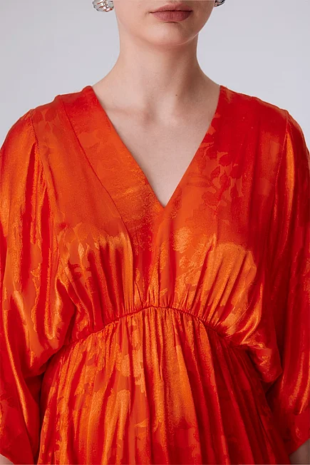 V-Neck Jacquard Dress - Orange - Gusto