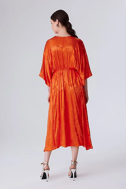 V-Neck Jacquard Dress - Orange - Gusto