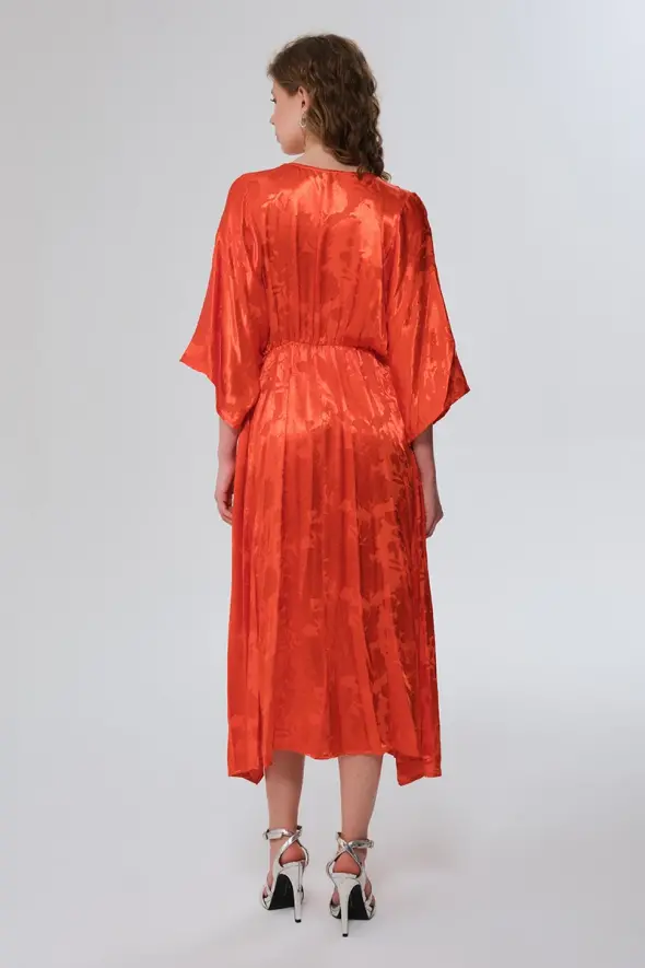 V-Neck Jacquard Dress - Orange - 7