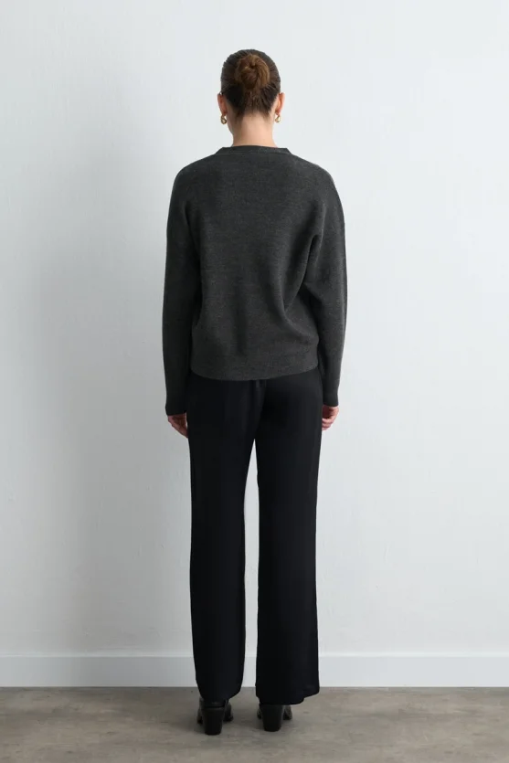 V Neck Knit Wool Cardigan Anthracite - Gusto