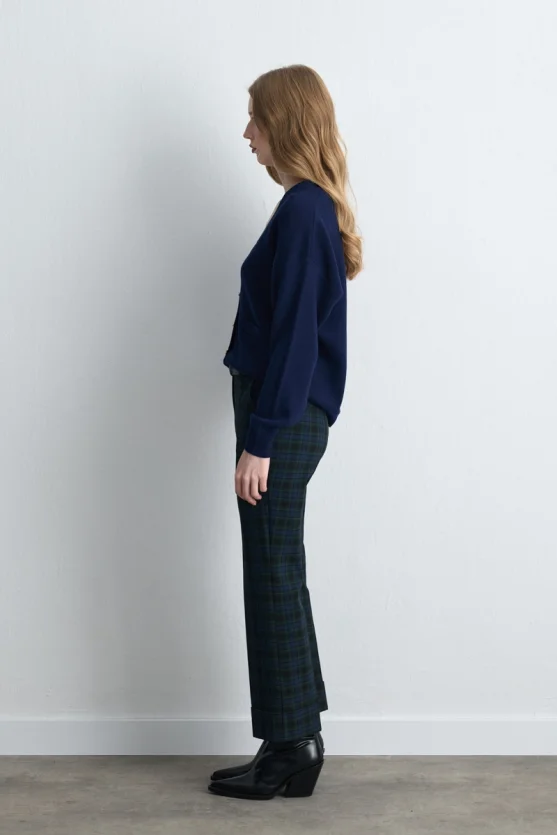 V-Neck Knit Wool Cardigan - Navy Blue - 5