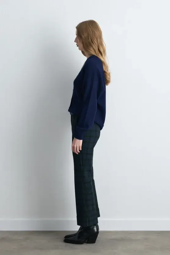 V-Neck Knit Wool Cardigan - Navy Blue - Gusto