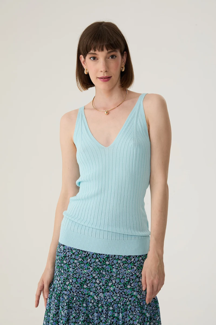 V Neck Knitwear Tank Top - Baby Blue Baby Blue