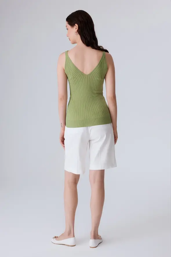 V Neck Knitwear Tank Top - Green - 5