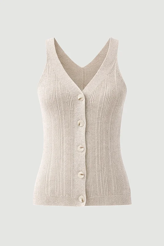 V-Neck Linen Knit Vest - Stone - 6