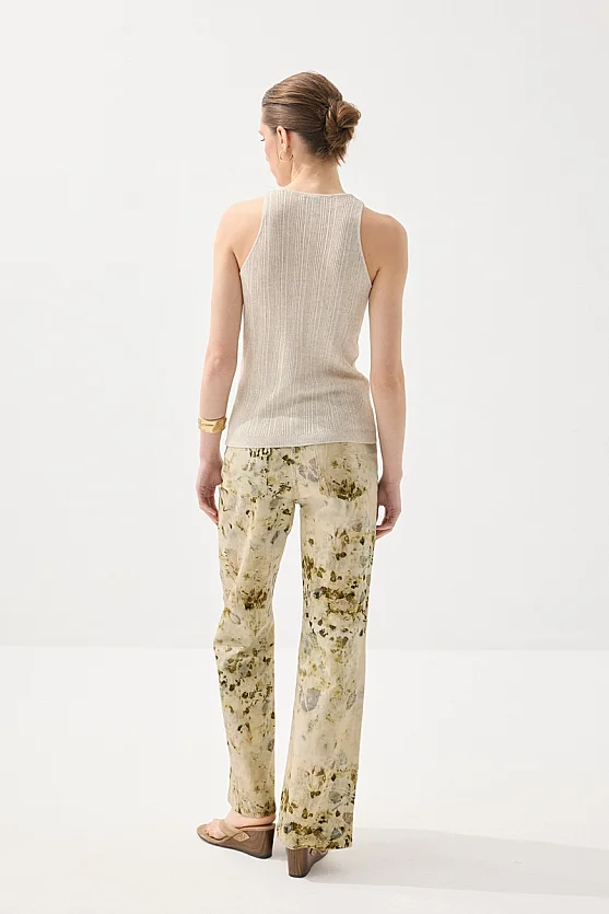 V-Neck Linen Knit Vest - Stone - 5