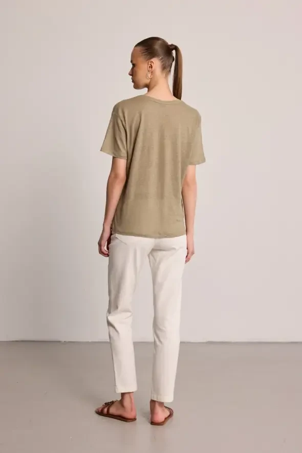 V-Neck Linen T-Shirt - Green - 4