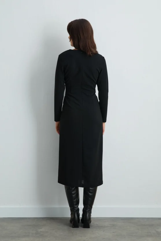 V Neck Long Lycra Dress Black - 5