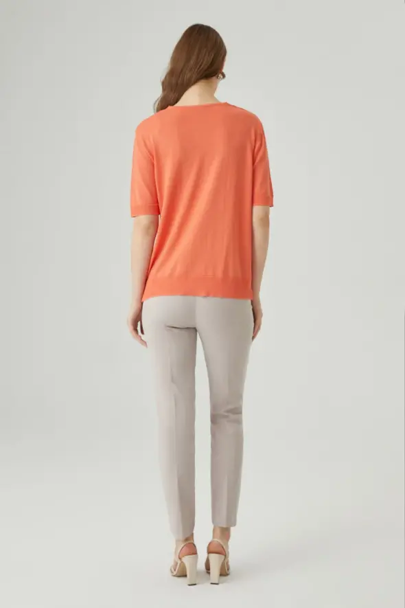 V Neck Mercerized Knitwear - Orange - 4