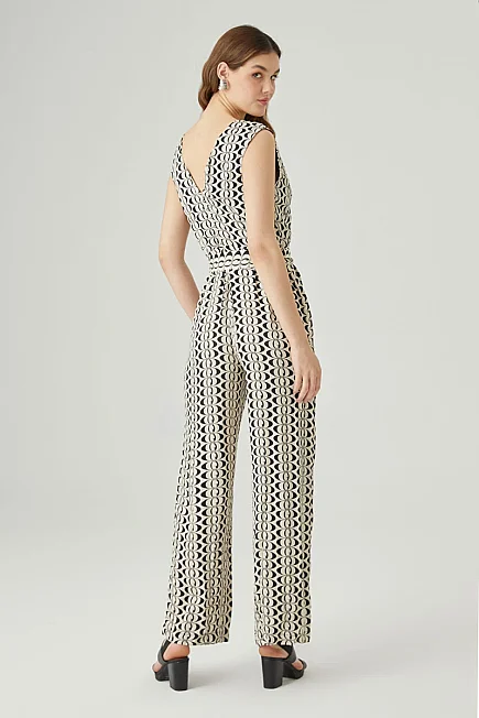 V-Neck Monogram Jumpsuit - Ecru - Gusto