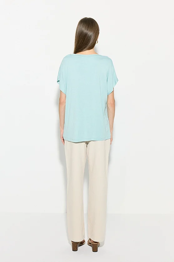 V-Neck Relaxed Fit Bamboo T-Shirt - Blue - Gusto