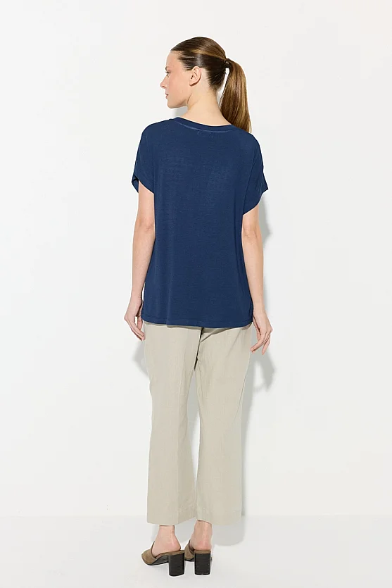V-Neck Relaxed Fit Bamboo T-Shirt - Navy Blue - 5