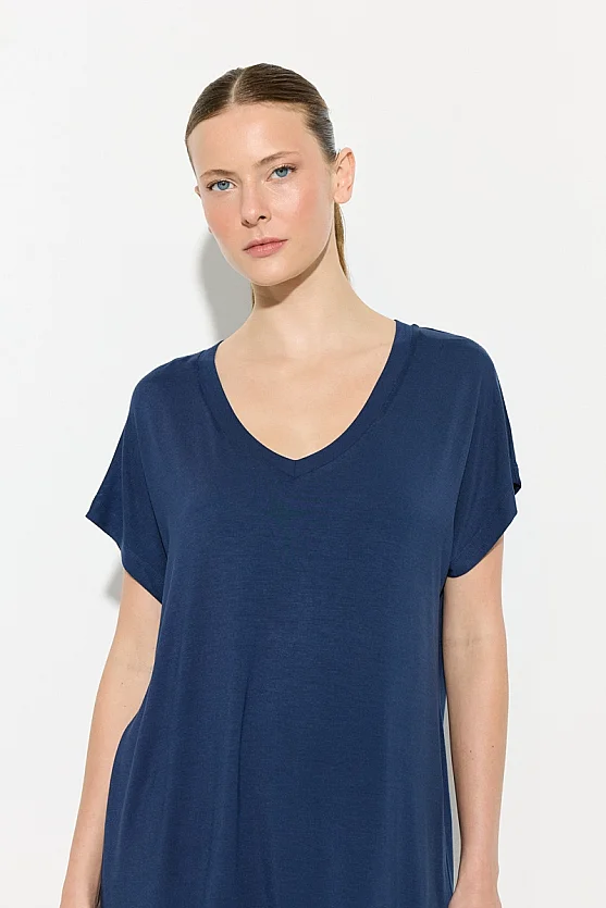V-Neck Relaxed Fit Bamboo T-Shirt - Navy Blue - 2
