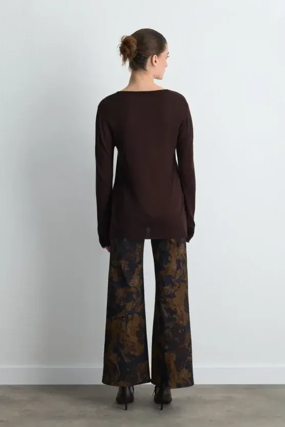 V-Neck Relaxed Fit Wool Knitwear - Brown - Gusto