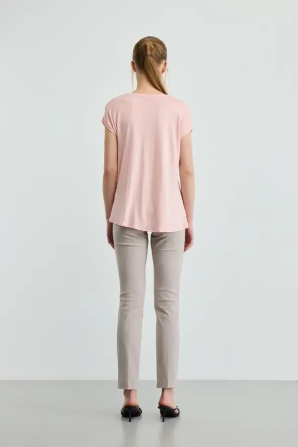 V-Neck Satin T-Shirt - Pink - 4