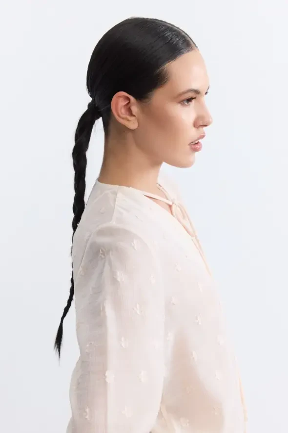 V-Neck Self-Patterned Blouse - Ecru - Gusto