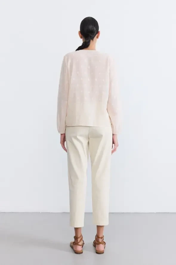 V-Neck Self-Patterned Blouse - Ecru - Gusto