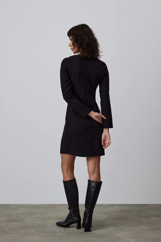 V-Neck Stretch Midi Dress - Black - 5