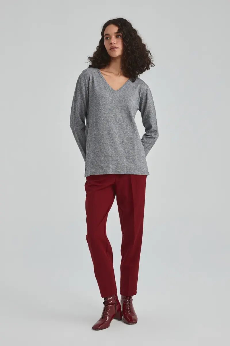 V-Neck Sweater - Gray - 2