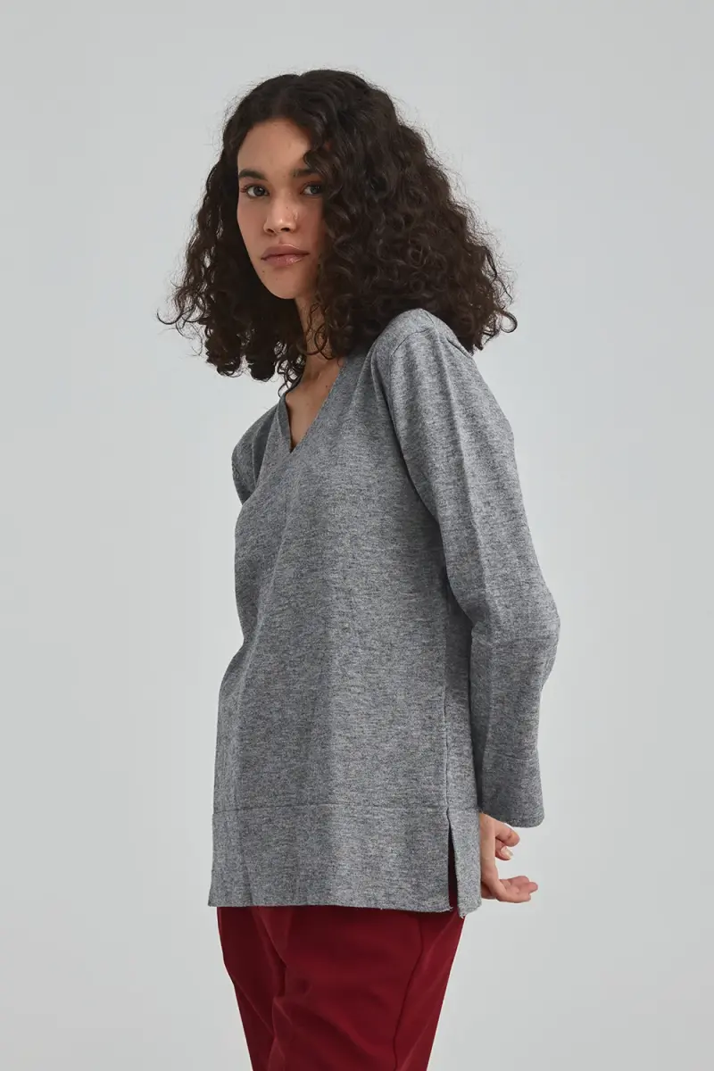 V-Neck Sweater - Gray - 1