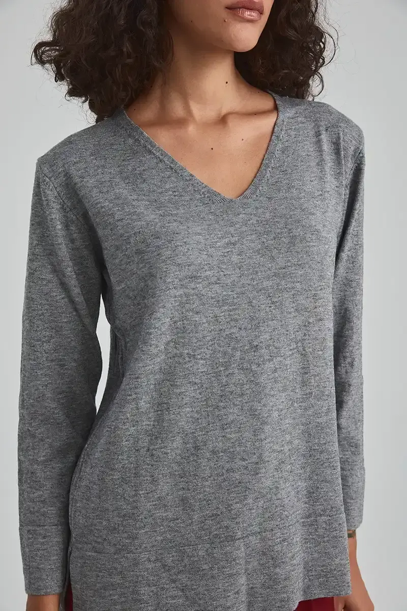V-Neck Sweater - Gray - 4