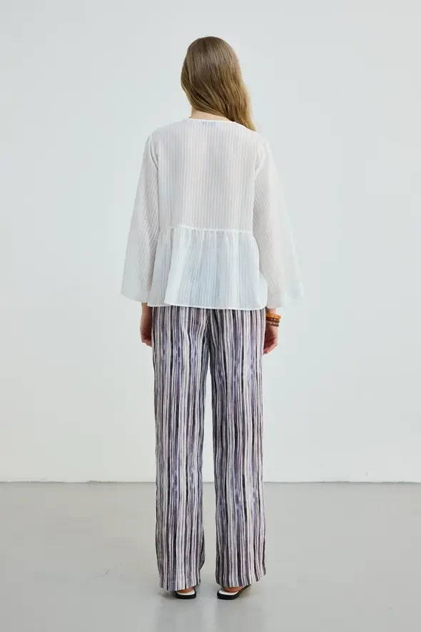 V-Neck Viscose Blouse - White - Gusto