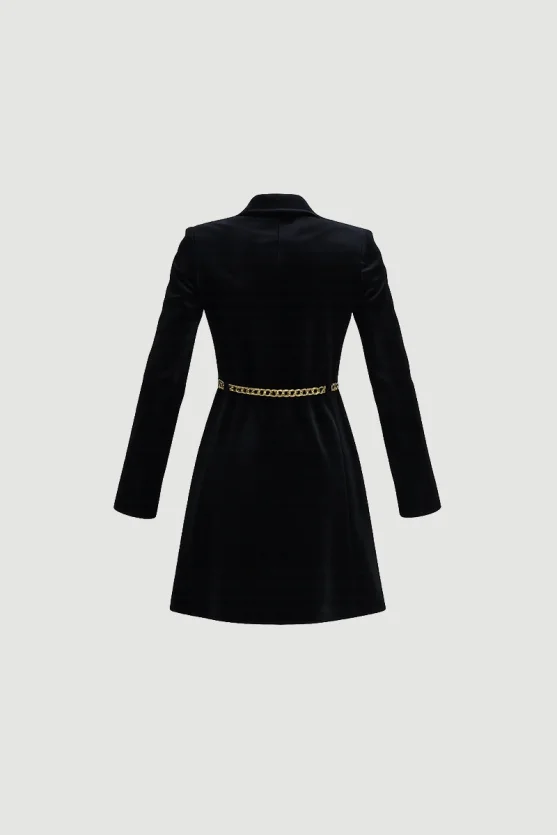 Velvet Blazer Dress with Chain Belt Black - 6