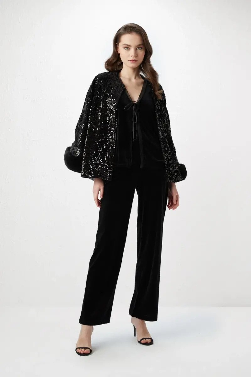 Long black hot sale velvet cardigan