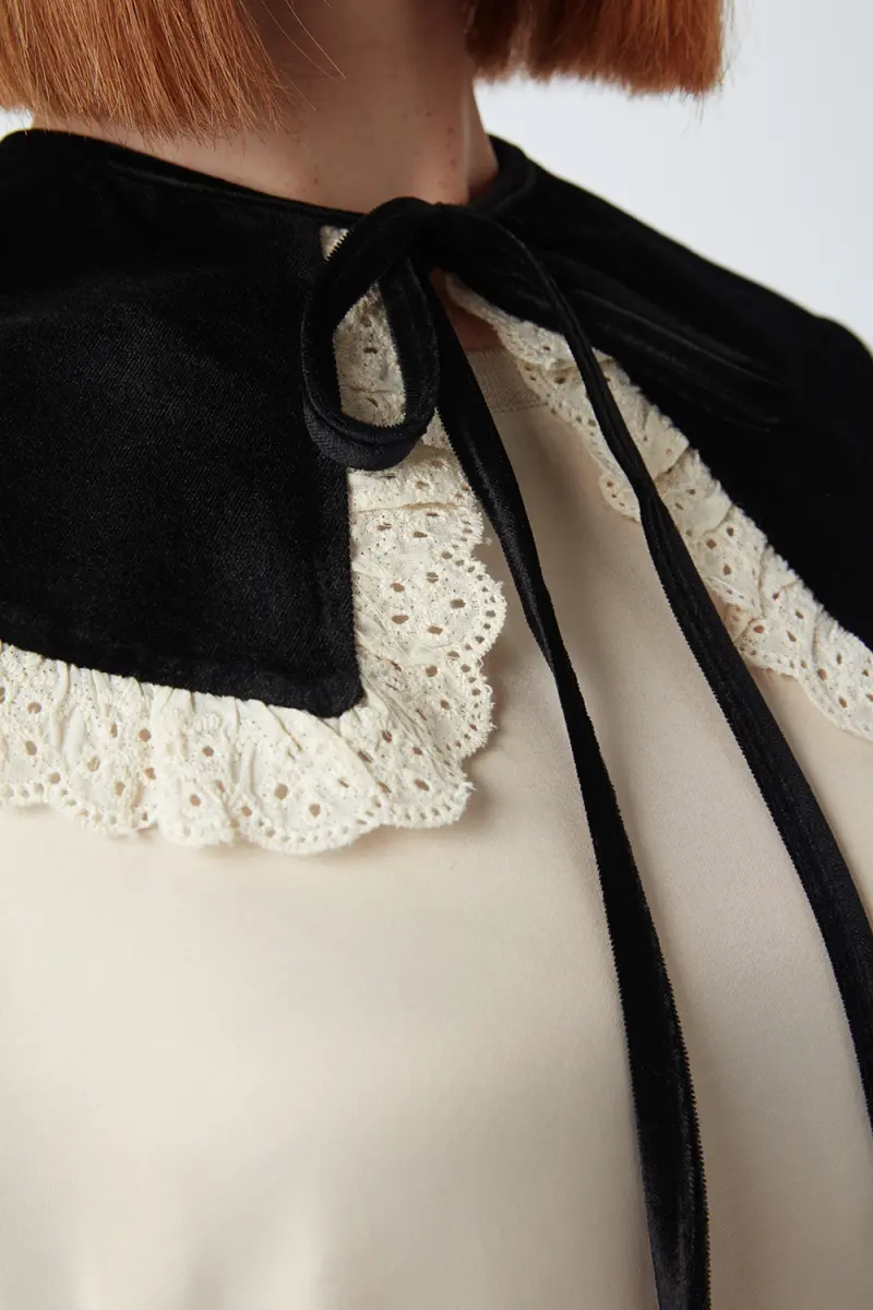 Velvet Collar with Lace Garnish - Black - 2