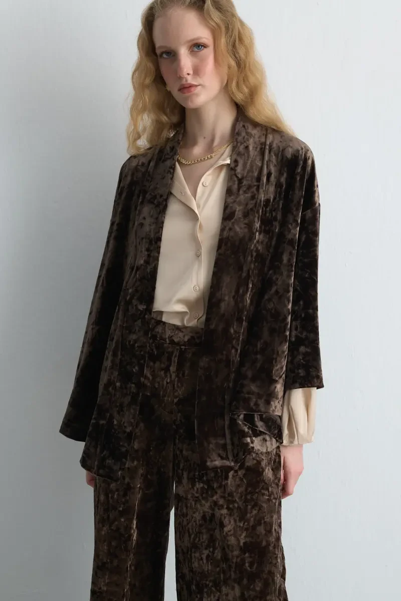 Velvet Kimono - Khaki - 1