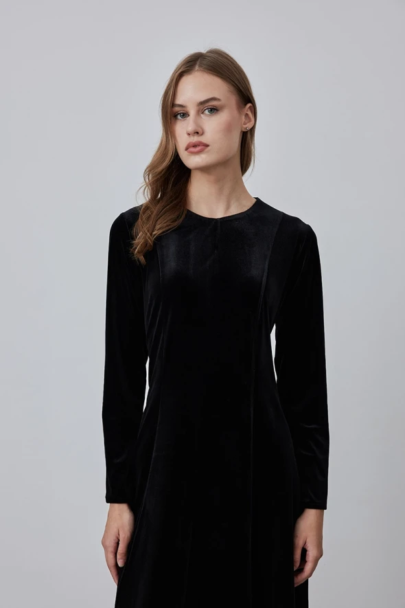 Velvet Midi Dress - Black - 4