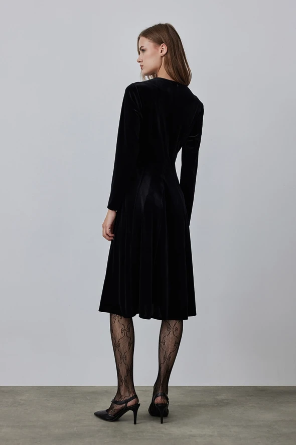 Velvet Midi Dress - Black - 6