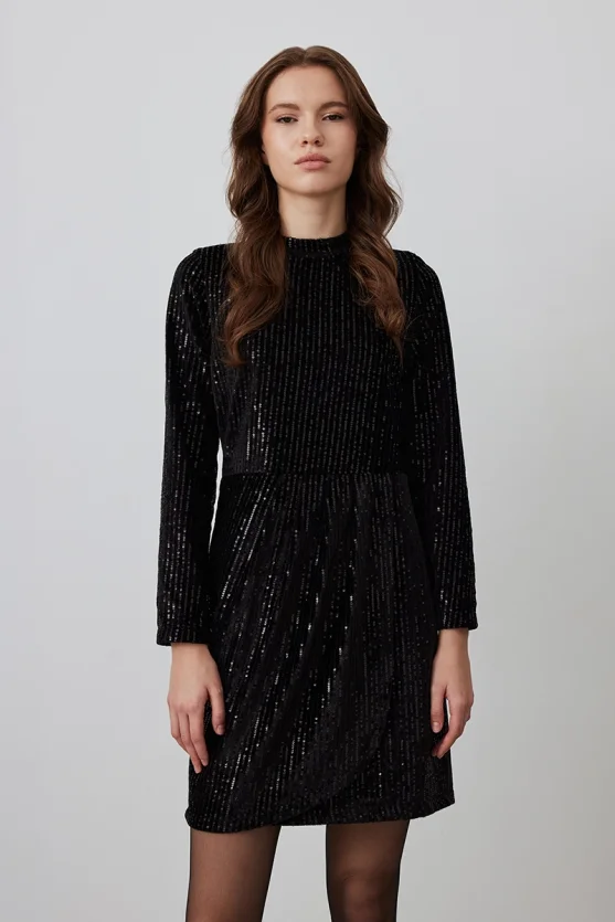 Velvet Sequin Party Dress - Black - Gusto