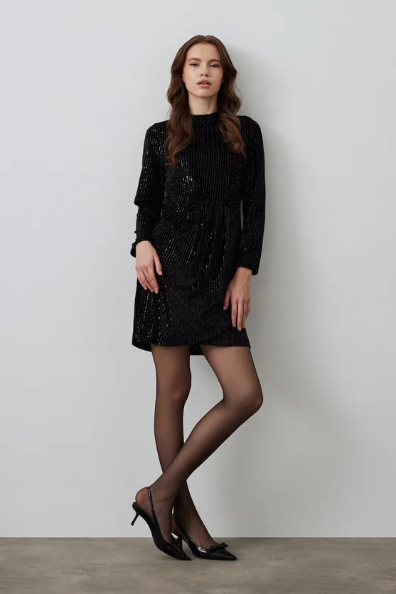 Velvet Sequin Party Dress - Black - Gusto