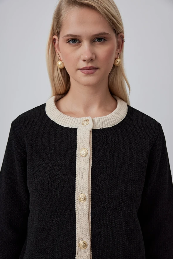 Velvet Textured Garnished Knitwear - Black - 1