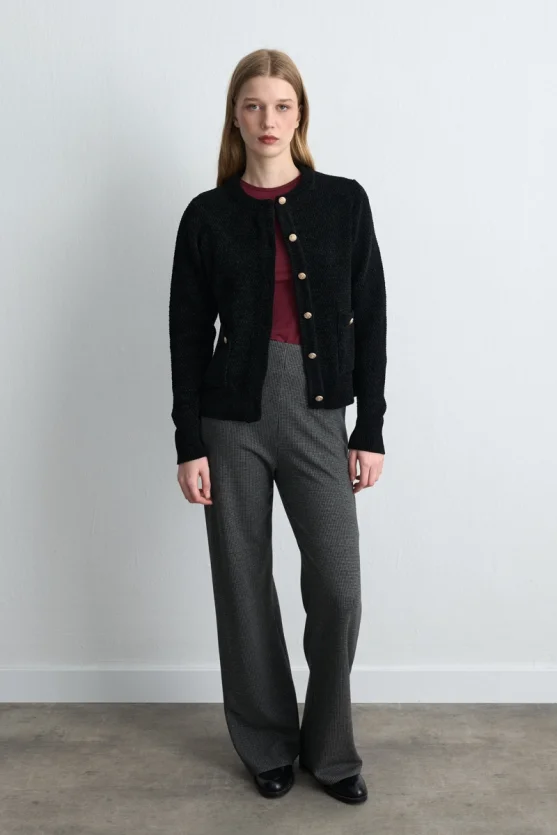 Velvet Textured Knit Jacket Black - Gusto