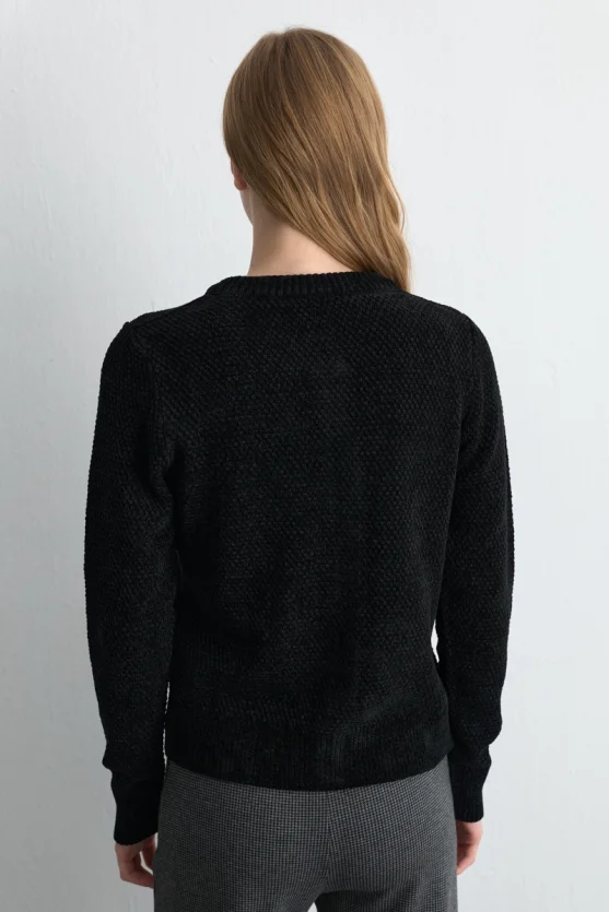 Velvet Textured Knit Jacket Black - 5