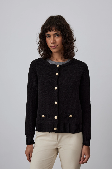 Velvet Textured Knitwear Jacket - Black Black