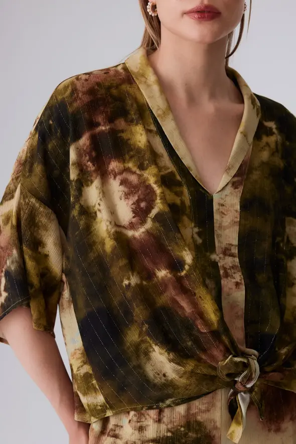 Viscose Blouse with Tie Dye Pattern - Green - 6