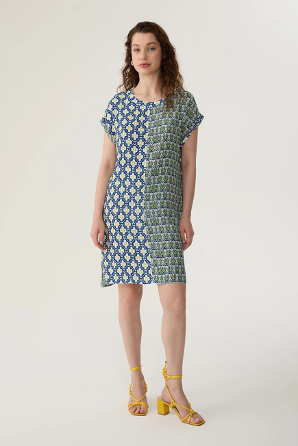 Viscose Dress with Double Patterned - Navy Blue Navy Blue