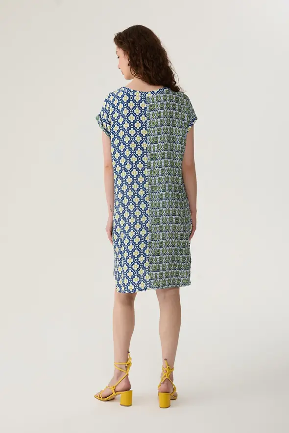 Viscose Dress with Double Patterned - Navy Blue - 4