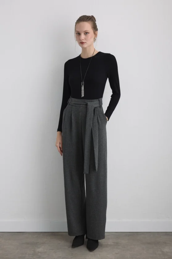 Viscose Jumpsuit with Belted Waist Black - 1
